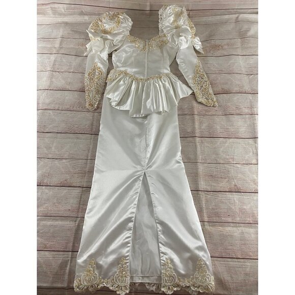 Vintage 90's Demetrios Beaded Puff Sleeve Wedding Dress W/Detachable Train - 0 - Picture 9 of 16